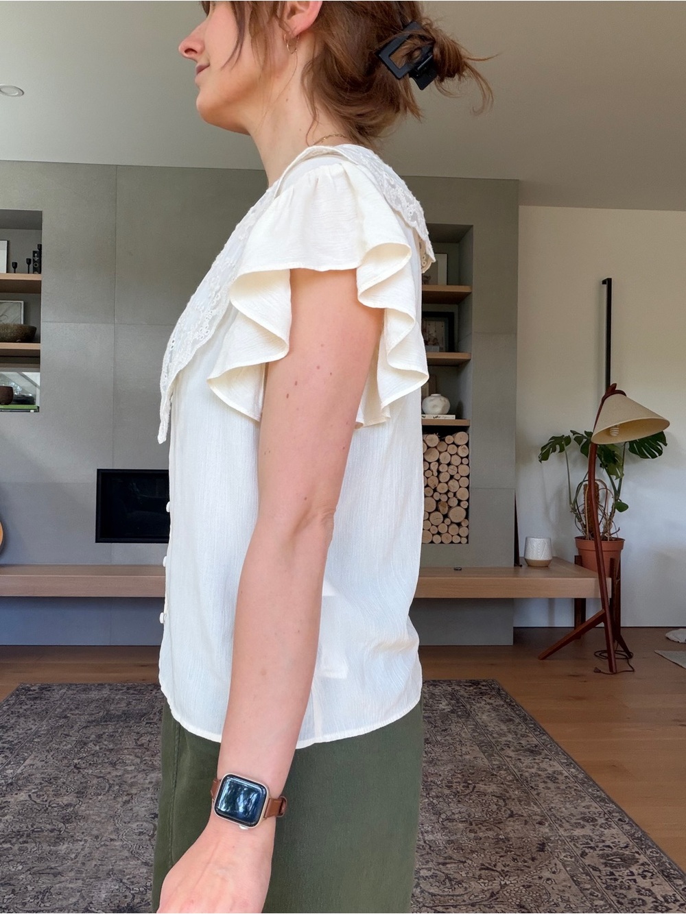 Zara Cream Lace Collar Button-Front Blouse - Picture 3 of 12